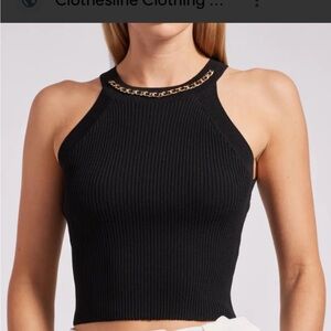 Generation Love Black Ribbed Tank with Chain Accent